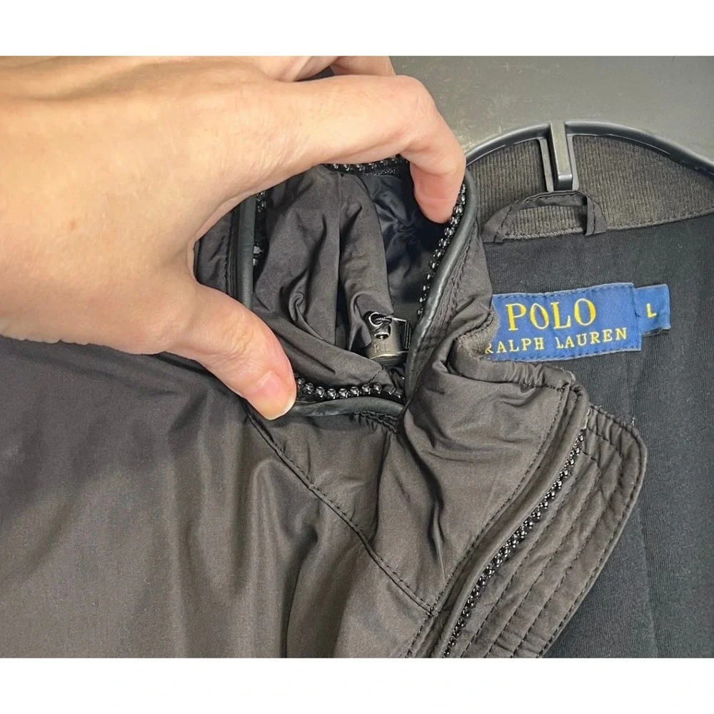 Polo Ralph Lauren Mens Black Full Zip Windbreaker Jacket L Polyester Shell Hood - Picture 12 of 12